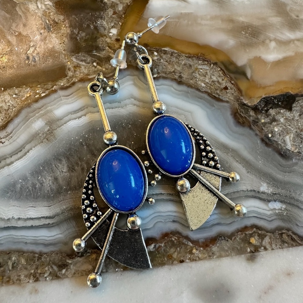 3104 Artistic Blue and Silver Drop Earrings